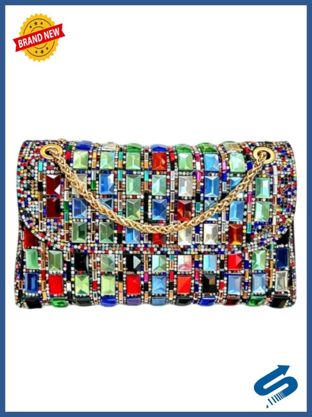 Sparkly Rhinestone Clutch Purse for Women 3D Gem Evening Bag with Chain